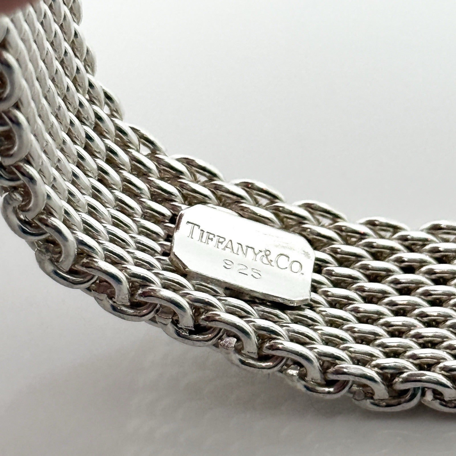 7" Small Tiffany & Co Silver Somerset Mesh Weave Flexible Bangle Bracelet