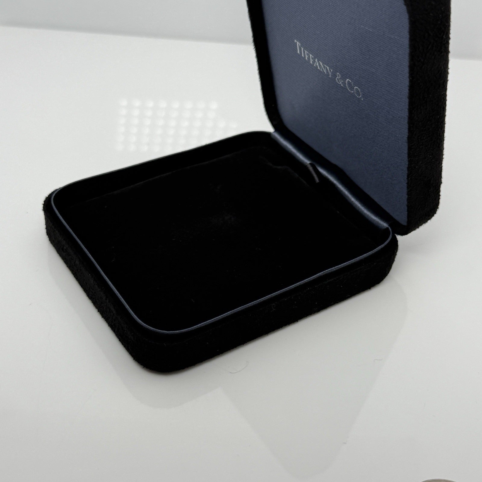 Tiffany Necklace Storage Presentation Black Suede Leather Box and Blue Gift Box