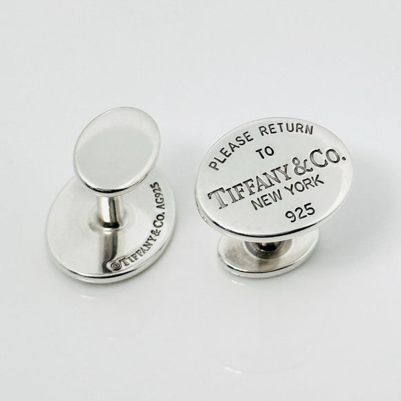 Please Return to Tiffany Oval Cufflinks in Silver with Hallmarks on Back