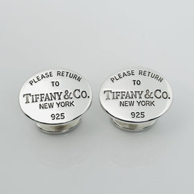 Please Return to Tiffany Oval Cufflinks in Silver with Hallmarks on Back - 0