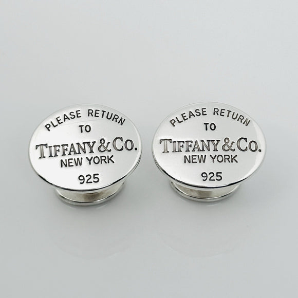 Please Return to Tiffany Oval Cufflinks in Silver with Hallmarks on Back