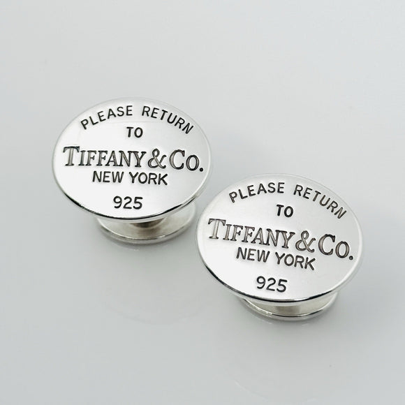 Please Return to Tiffany Oval Cufflinks in Silver with Hallmarks on Back