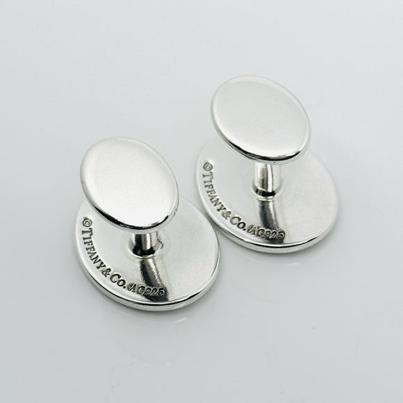 Please Return to Tiffany Oval Cufflinks in Silver with Hallmarks on Back