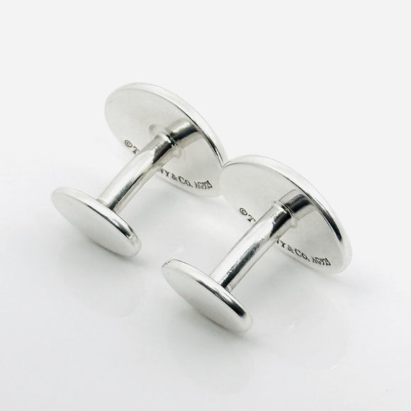 Please Return to Tiffany Oval Cufflinks in Silver with Hallmarks on Back