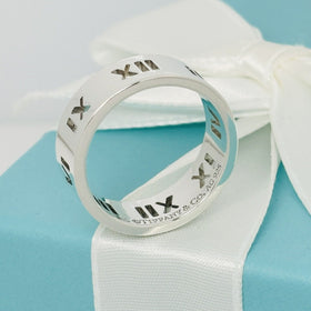 Size 11.5 Tiffany Atlas Ring Stencil Cutout Open Roman Numeral Wide Band Mens - 0