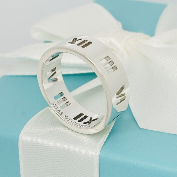 Size 11.5 Tiffany Atlas Ring Stencil Cutout Open Roman Numeral Wide Band Mens