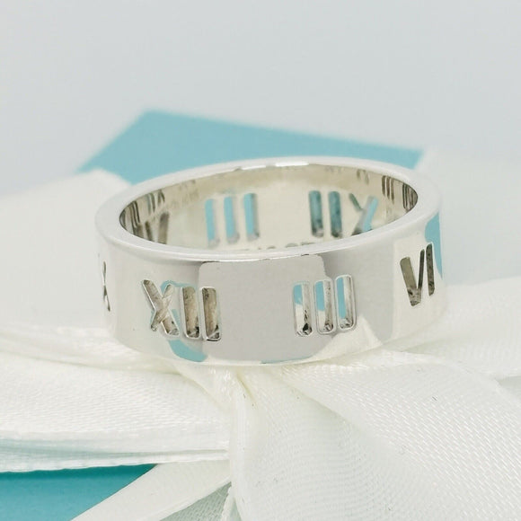 Size 11.5 Tiffany Atlas Ring Stencil Cutout Open Roman Numeral Wide Band Mens