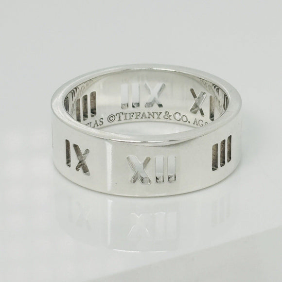 Size 11.5 Tiffany Atlas Ring Stencil Cutout Open Roman Numeral Wide Band Mens