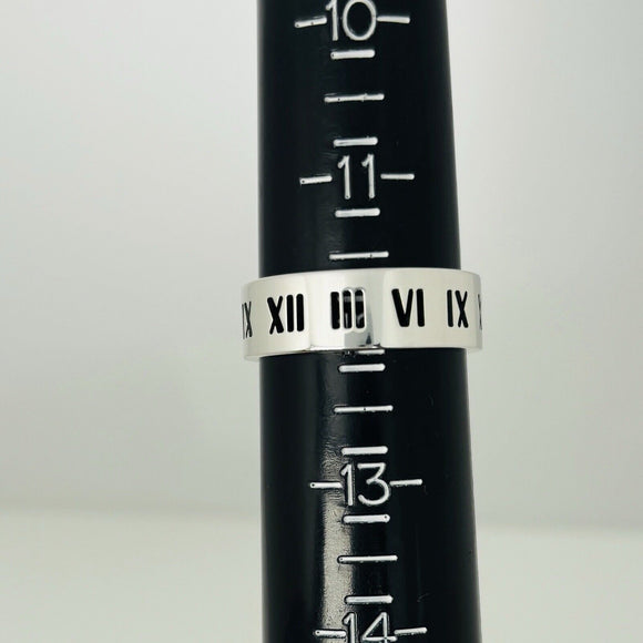 Size 11.5 Tiffany Atlas Ring Stencil Cutout Open Roman Numeral Wide Band Mens