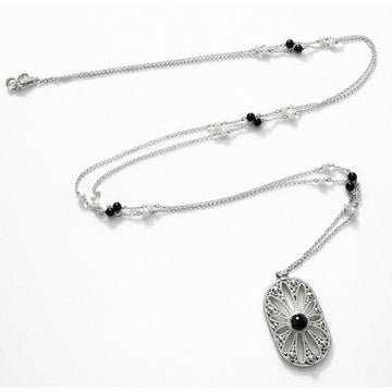 36" Tiffany & Co. Ziegfeld Pearl and Black Onyx Oval Pendant Necklace
