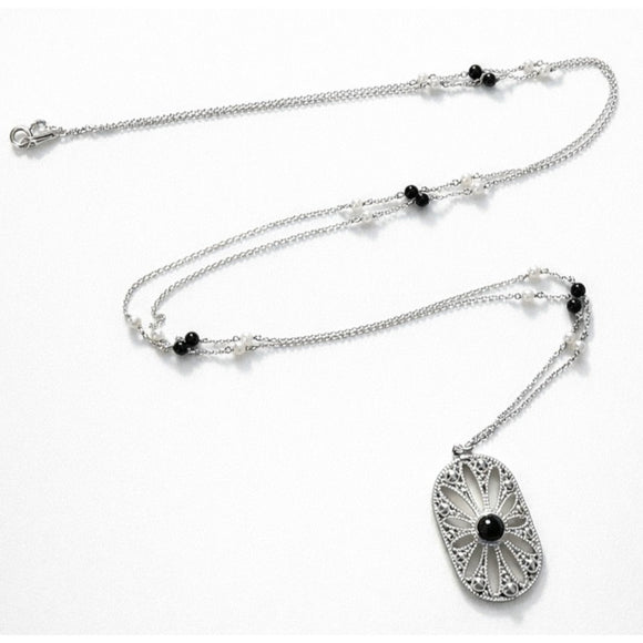 36" Tiffany & Co. Ziegfeld Pearl and Black Onyx Oval Pendant Necklace