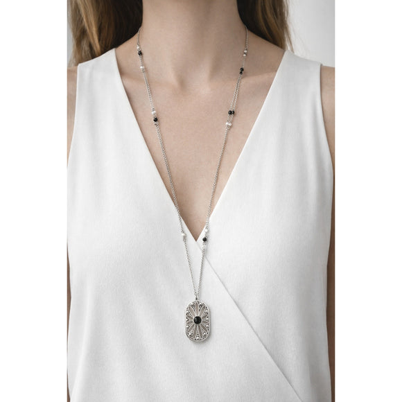 36" Tiffany & Co. Ziegfeld Pearl and Black Onyx Oval Pendant Necklace