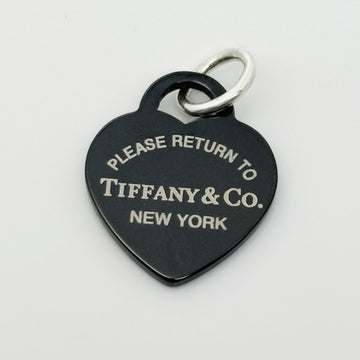 Return to Tiffany Black Heart Tag Pendant or Charm in Titanium and 925 Silver