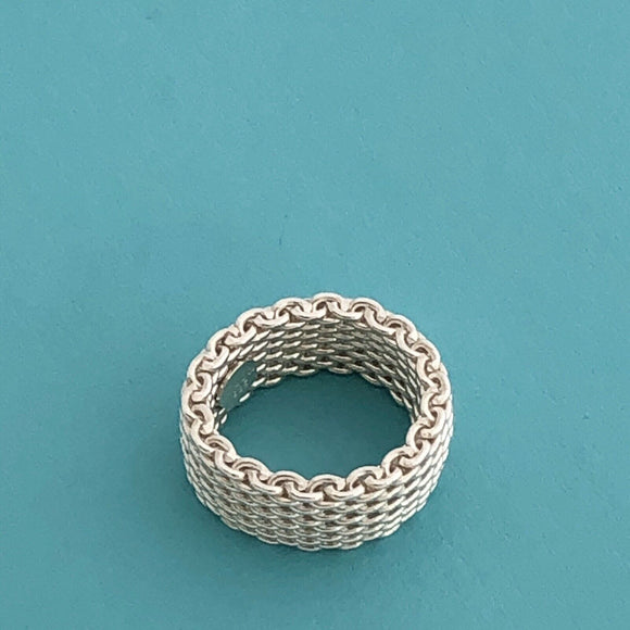 Size 6 Tiffany & Co Somerset Mesh Basket Weave Ring in Sterling Silver