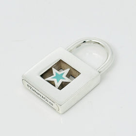 Tiffany Blue Enamel Star Padlock Lock Charm Pendant in Sterling Silver