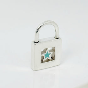 Tiffany Blue Enamel Star Padlock Lock Charm Pendant in Sterling Silver - 0