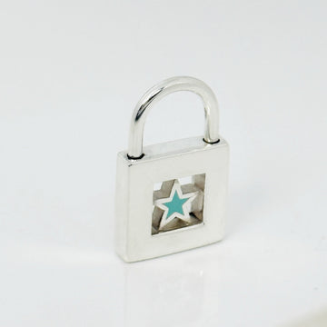 Tiffany Blue Enamel Star Padlock Lock Charm Pendant in Sterling Silver - 0