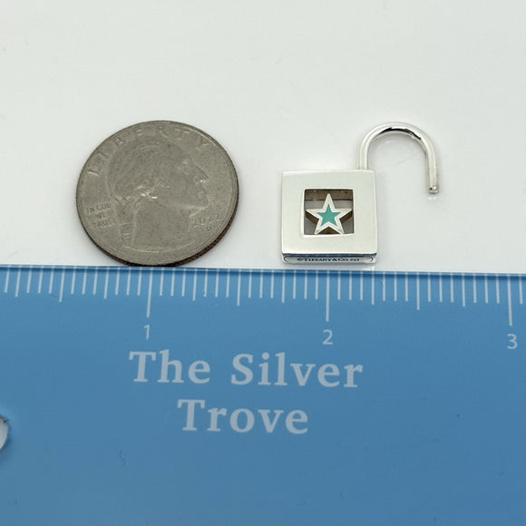 Tiffany Blue Enamel Star Padlock Lock Charm Pendant in Sterling Silver