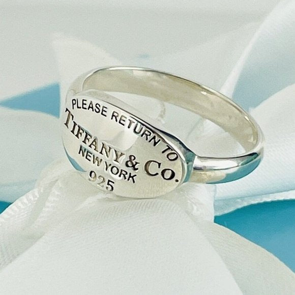 Size 6.5 Please Return to Tiffany & Co Oval Signet Ring in Sterling Silver