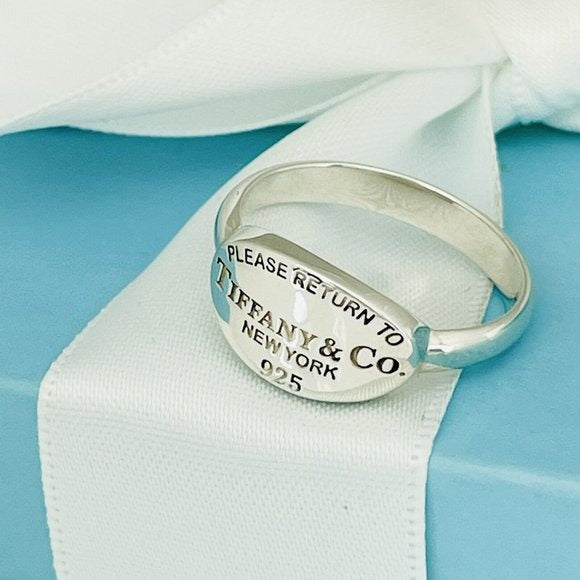 Size 6.5 Please Return to Tiffany & Co Oval Signet Ring in Sterling Silver