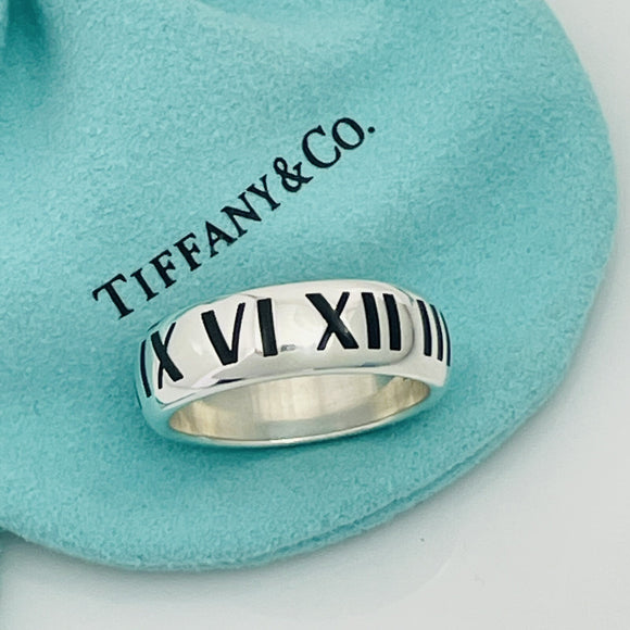 Size 11.5 RARE Tiffany Atlas Ring Black Enamel and Sterling Silver Mens Unisex