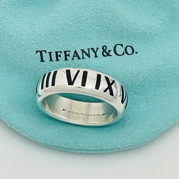 Size 11.5 RARE Tiffany Atlas Ring Black Enamel and Sterling Silver Mens Unisex