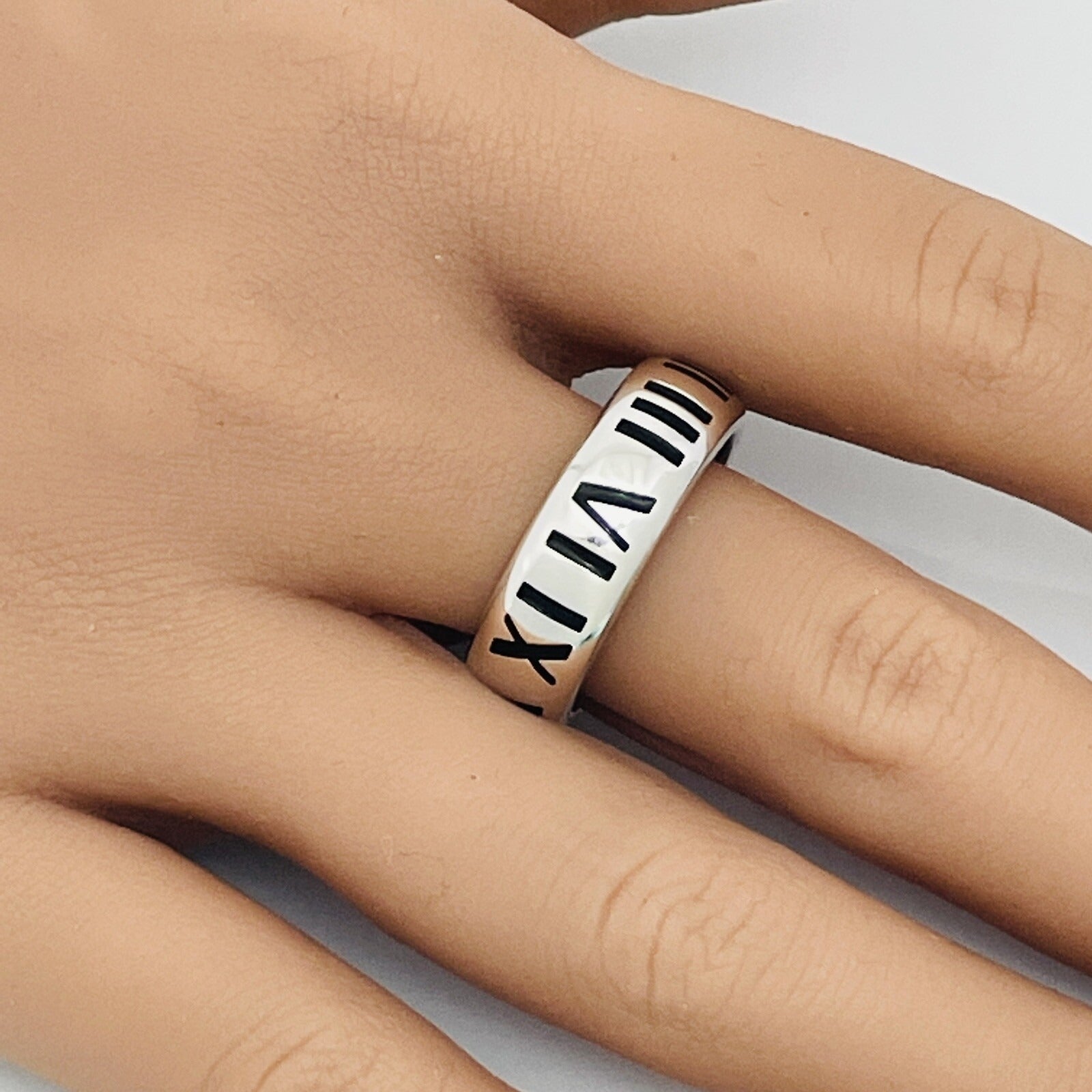 Size 11.5 RARE Tiffany Atlas Ring Black Enamel and Sterling Silver Mens Unisex