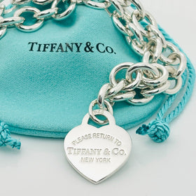18" Please Return to Tiffany Silver New York Heart Tag Necklace Box or Pouch
