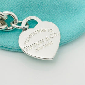 18" Please Return to Tiffany Silver New York Heart Tag Necklace Box or Pouch - 0