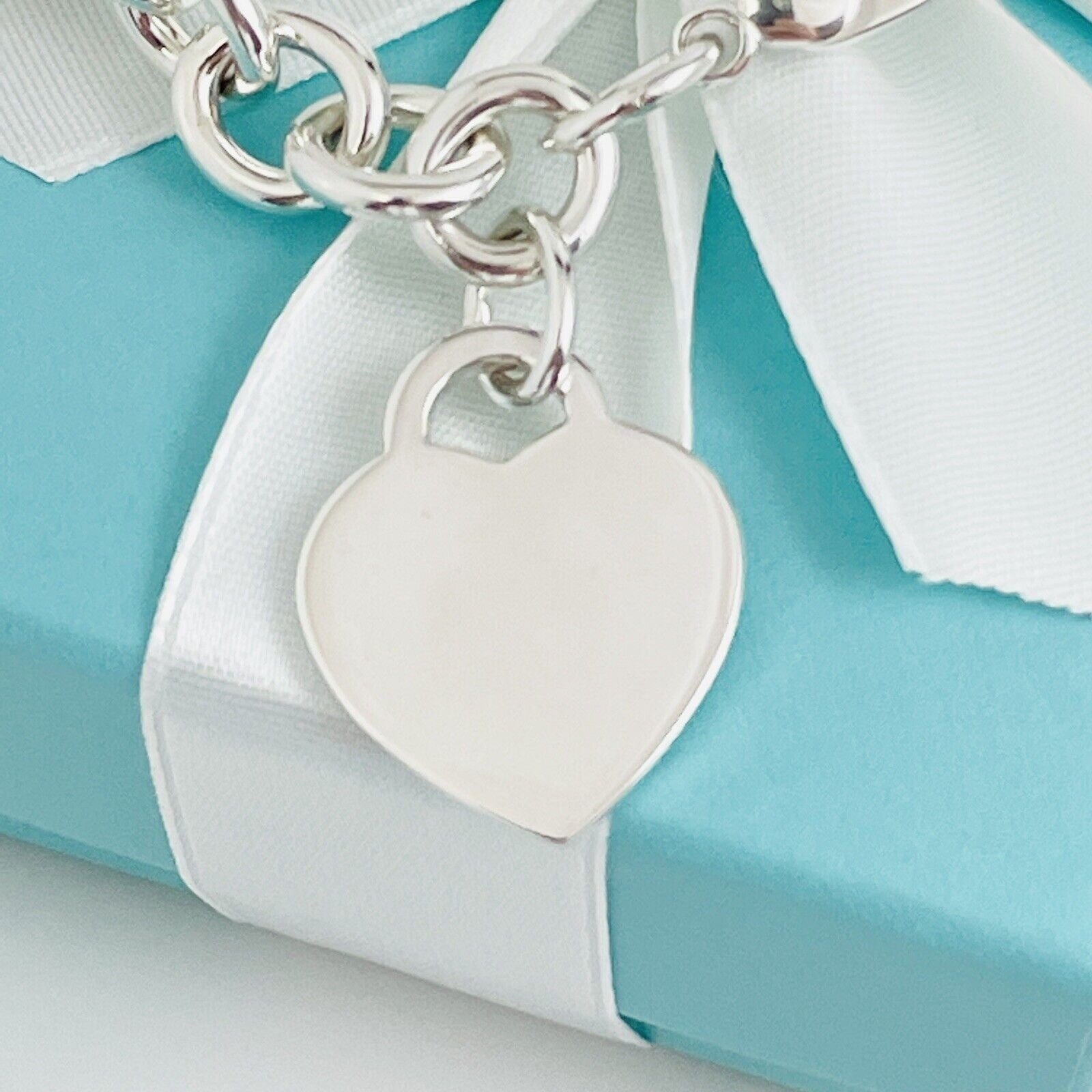 Please Return To Tiffany Heart Tag Charm Bracelet in Silver with Box