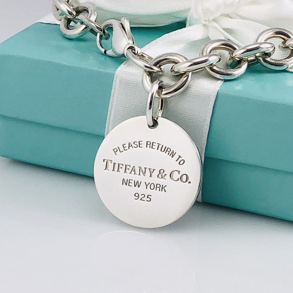 7.5" Medium Please Return to Tiffany & Co Round Tag Charm Bracelet in Silver