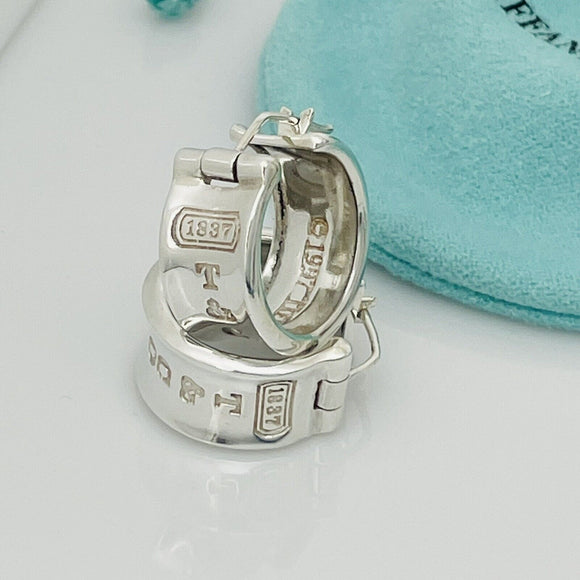 Tiffany T&CO 1837 Hoop Huggie Earrings in Sterling Silver