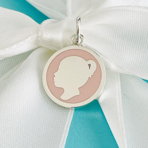 Tiffany Pink Enamel Girl Silhouette Baby Pendant or Charm in Sterling Silver