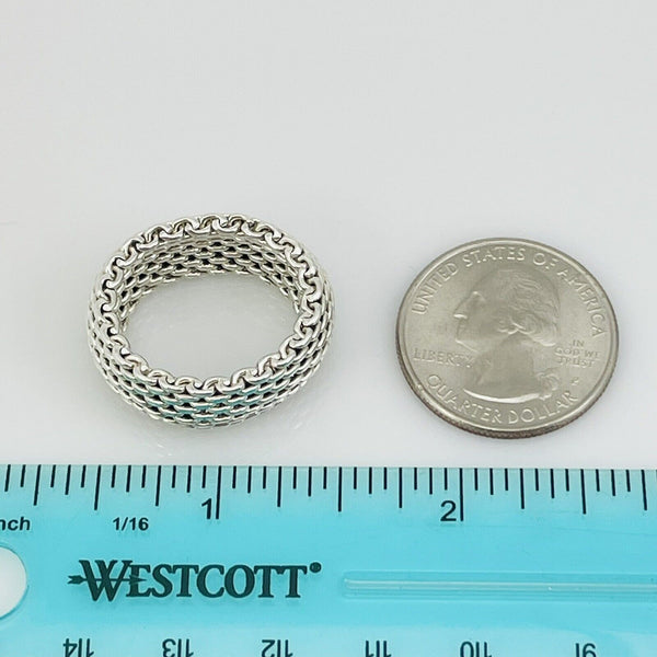 Size 8 Tiffany & Co Somerset Dome Sterling Silver Ring Mesh Weave Flexible Unisex - 7