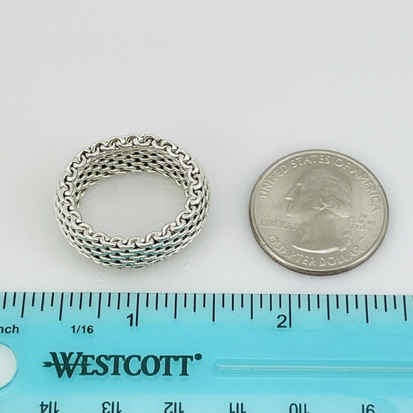 Size 8 Tiffany & Co Somerset Dome Sterling Silver Ring Mesh Weave Flexible Unisex