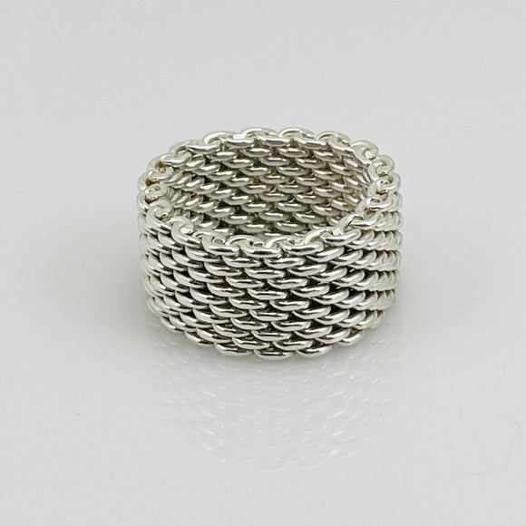 Size 5.5 Tiffany & Co Somerset Ring Mesh Weave Flexible Ring in Sterling Silver