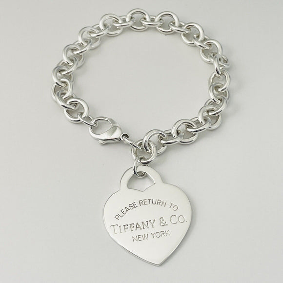 Please Return to Tiffany Jumbo Heart Tag Bracelet Extra Large Charm 7.75"