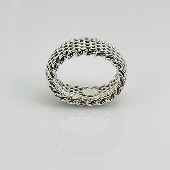 Size 6 Tiffany & Co Somerset Ring Mesh Weave Flexible Ring in Sterling Silver