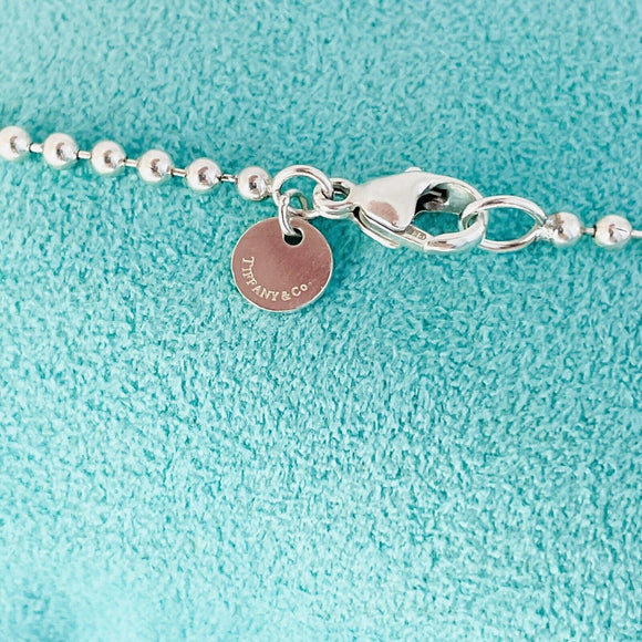 24" Tiffany & Co  Mens Unisex Atlas Dog Tag Bead Necklace in Sterling Silver