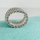 Size 4.5 Tiffany & Co Somerset Mesh Weave Flexible Dome Ring in Sterling Silver-4