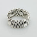 Size 9.5 Tiffany & Co Somerset Ring in Sterling Silver Mesh Weave Flexible Unisex - 1