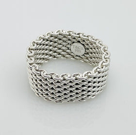Size 9.5 Tiffany & Co Somerset Ring in Sterling Silver Mesh Weave Flexible Unisex
