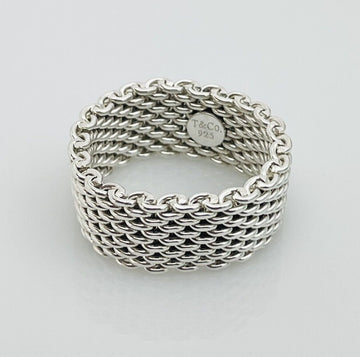 Size 9.5 Tiffany & Co Somerset Ring in Sterling Silver Mesh Weave Flexible Unisex