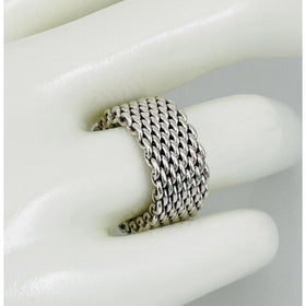 Size 7.5 Tiffany & Co Somerset Ring in Sterling Silver Mesh Weave Flexible Unisex