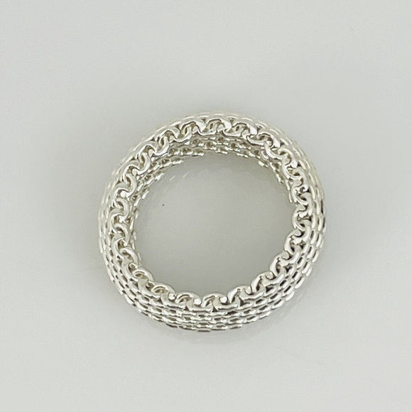 Size 7.5 Tiffany & Co Somerset Dome Sterling Silver Ring Mesh Weave Flexible Unisex