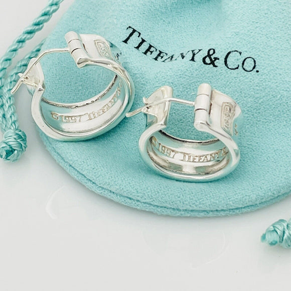 Tiffany T&CO 1837 Hoop Huggie Earrings in Sterling Silver