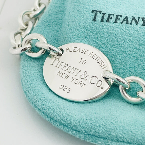 8" Please Return To Tiffany & Co Oval Tag Charm Bracelet in Sterling Silver