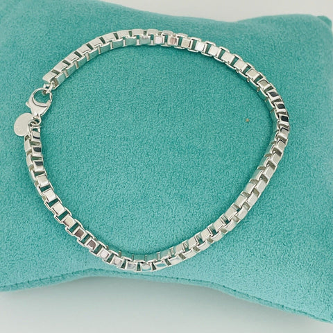 8" Large Tiffany and Co Venetian Box Link Bracelet in Sterling Silver Men's Unisex
