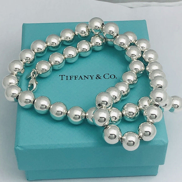 16" Tiffany HardWear Bead Ball Choker Necklace 10mm Beads in Silver
