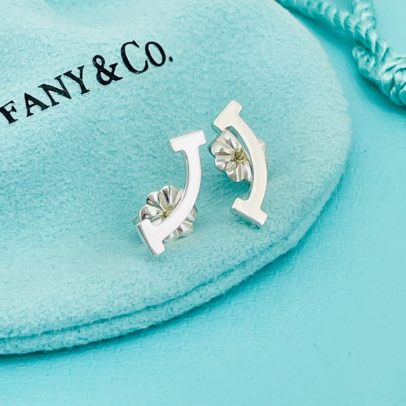 Tiffany T Smile Wire Stud Earrings in 925 Sterling Silver
